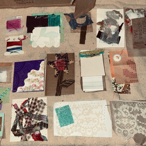 OOAK handmade undecorated junk journal vintage lace scrap fabric + Ephemera kit - Picture 7 of 8